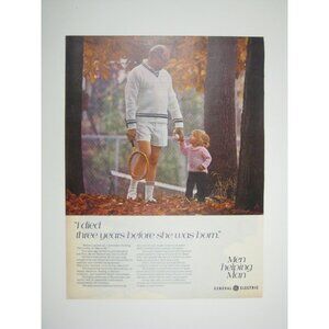 Vintage General Electric Ad 1971 Tennis Player Child Autumn